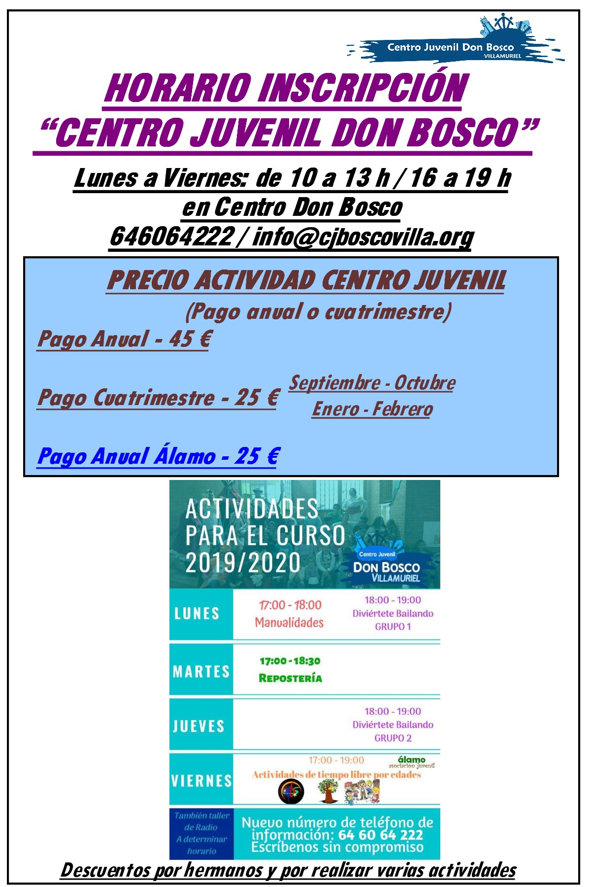 Horario Precio Curso 2019 20